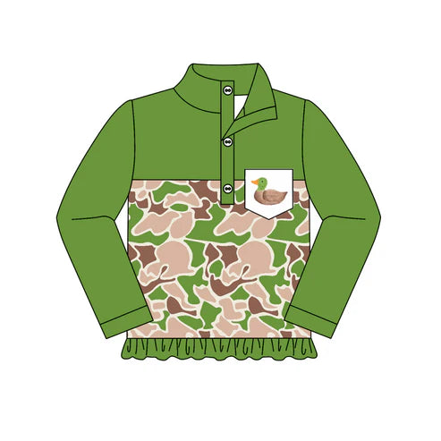 5.29 GT0786 Baby Girls Green Camo Duck Ruffle Zip Pullovers Tops Preorder