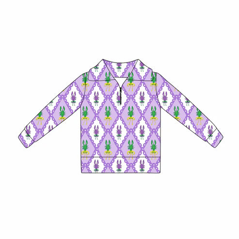 10.28  GT1363 Baby Girls Mardigras Crayfishes Checked Zipper Pullovers Top Preorder