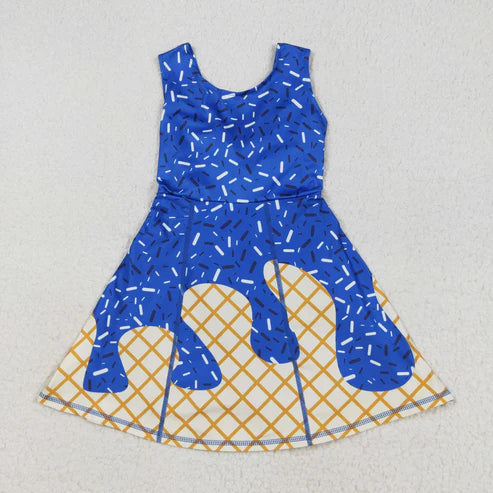 8.12 GSD2751 Baby Girls Hot Blue Drip Sleeveless Shorts Team Yoga Active Knee Length Dress