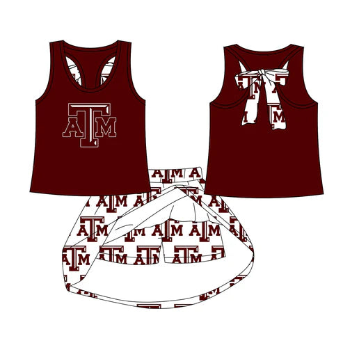 8.1 Custom Moq 5 Baby Girls ATM bow vest team Top Skirt Skort Sets