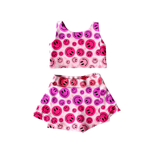 4.21 GSD2493 Baby Girls Hot Pink Sleeveless Smiles Top Skorts Set Preorder