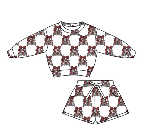 10.29 Custom Moq 8 Baby Girls Bows Long Sleeve Top Shorts Team Pocket Clothes Set