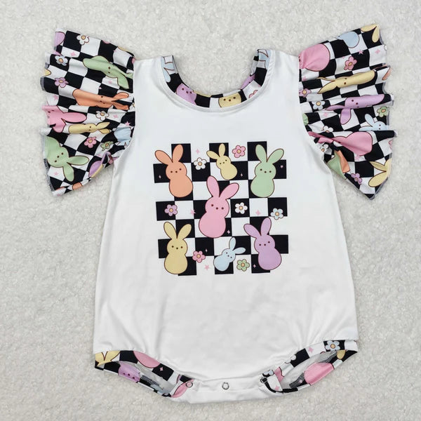 SR2227 Baby Infant Girls Easter Checkered Rabbits Romper