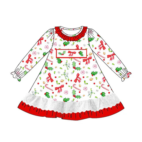 5.26 GLD0893 Baby Girls Christmas Holly Bows Knee Length Dresses Preorder