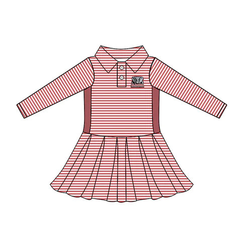 8.1 Custom Moq 5 Baby Girls Long Sleeve Stripe Button Alabama Team Knee Length Dresses