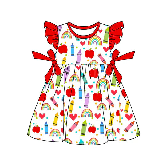 12.26 MOQ:5pcs GSD3488 pre-order toddler girl clothes apple print girl back to school summer dress
