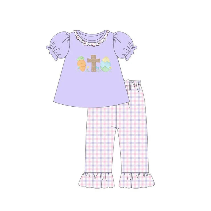 11.24 MOQ:5pcs GSPO2215 pre-order toddler girl clothes cross print girl easter spring set