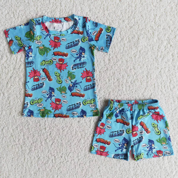5.22 E12-5 GRIP Boys Cartoon Blue Fly Sleeve Shorts Set