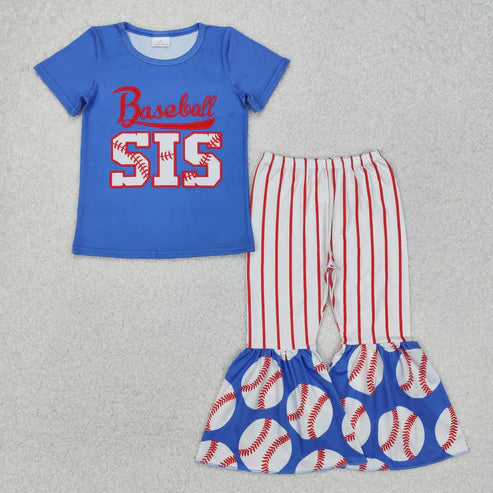 3.19 GSPO1994 Baby Girls Baseball Sister Top Bell Bottom Pants Clothes Set