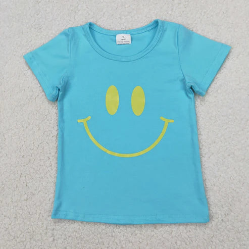 4.14  GT0960 Baby Girls Blue Short Sleeves Smile Tee Shirts Tops