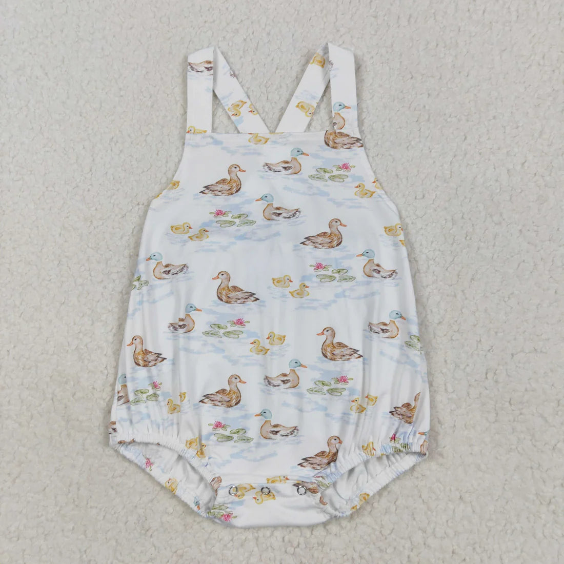 5.15 SR3029 Baby Boys Strap Ducks Bubble Romper