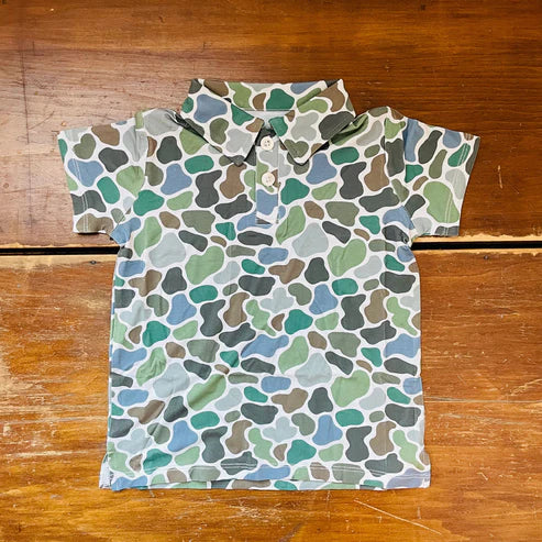 3.25 BT1214 Baby Boys Short Sleeves Button Green Camo Polo Shirts Top Preorder