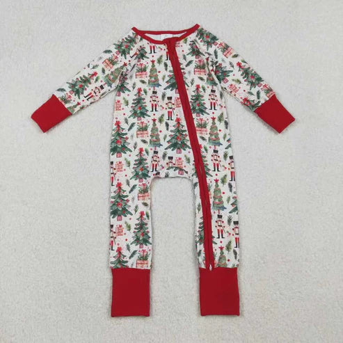 10.31 Sibling Baby Boys Christmas Trees Soldiers Gifts Top Pants Pajamas Sets Zipper Footie Rompers