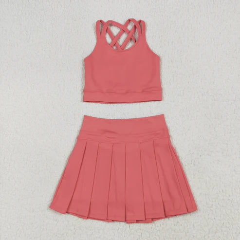 6.17 GT1004+GLK0080 Baby Girls Peach Strap Vest Top Skort Yoga Set