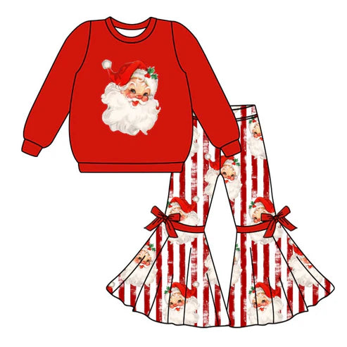 5.24 GLP1946 Baby Girls Christmas Santa Top Bell Pants Clothes Sets Preorder