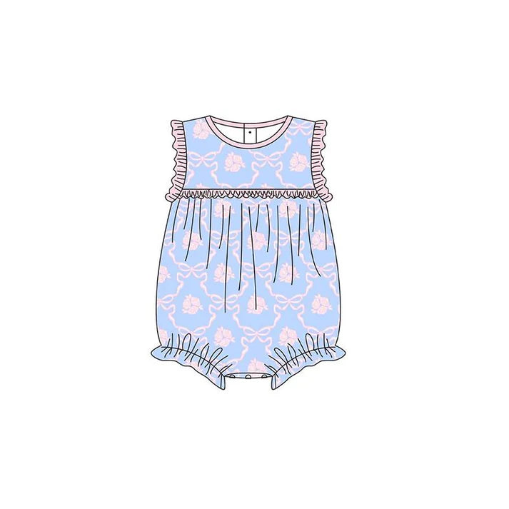 3.23 SR2950 Baby Infant Girls Lavender Sleeveless Bows Floral Ruffle Rompers Preorder