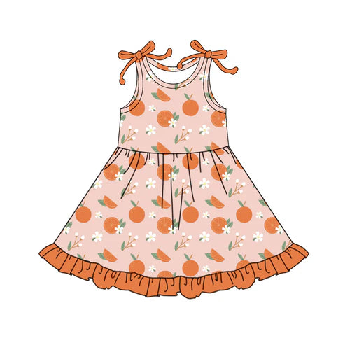 4.21 GSD2477 Baby Girls Strap Flowers Oranges Knee Length Dresses Preorder