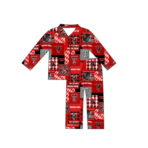 9.8 Custom Moq 5 Baby Boys Texas Tech Team Buttons Red Grey Top Pants Pajamas Clothes Sets