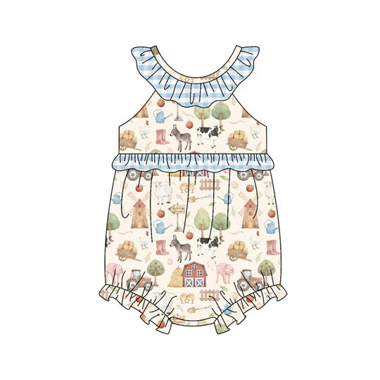 12.26 MOQ:5pcs SR3852 pre-order baby girl clothes farm animals print toddler girl summer bubble