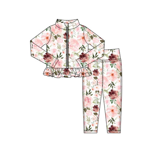 10.25 GT1328 Baby Girls Bows Flowers Ruffle Yoga Zipper Jackets Top Preorder