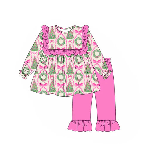 5.21 GLP2339 Baby Girls Long Sleeves Trees Bows Tunic Ruffle Pant Set Preorder