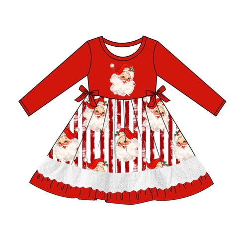 5.24 GLD0881 Baby Girls Christmas Santa Ruffle Knee Length Dresses Preorder