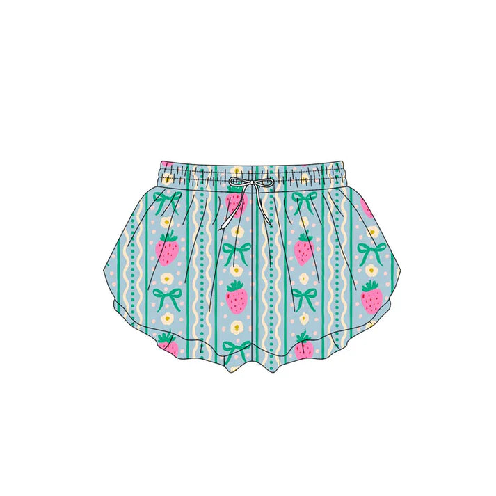 4.18 SS0580 Baby Girls Strawberry Green Bows Summer Shorts Bottoms Preorder