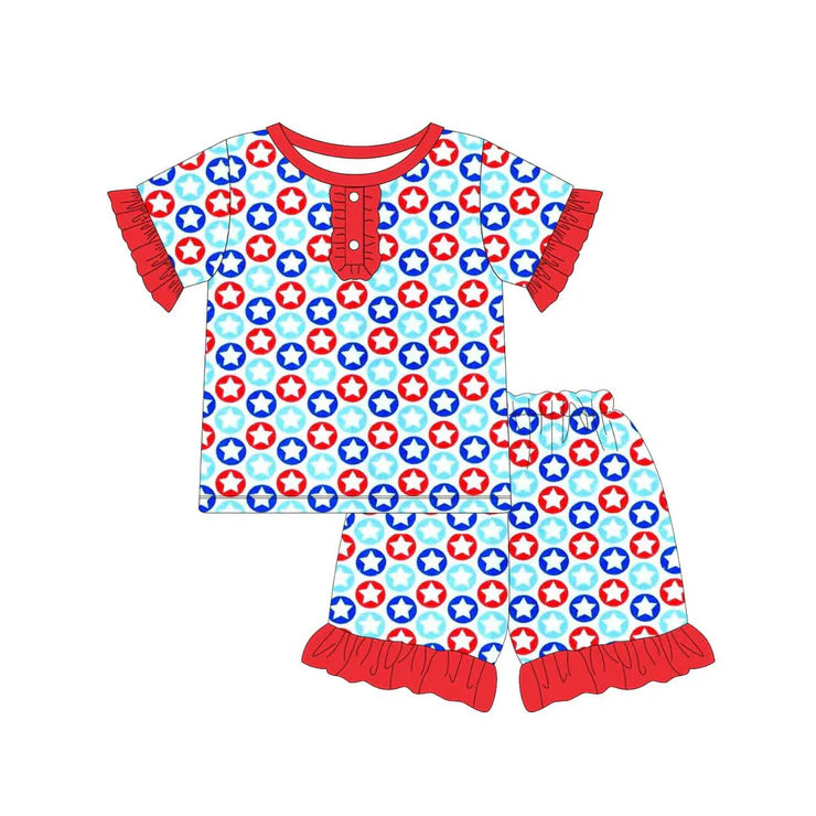 11.29 MOQ:5pcs GSSO2957 pre-order baby girl clothes star print toddler girl 4th of July summer outfit