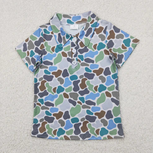 4.14  BT1214 Baby Boys Short Sleeves Button Green Camo Polo Shirts Top