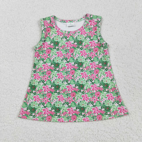 5.21 GT1015 Baby Girls Sleeveless Green Pink Floral Yoga Shirts Top