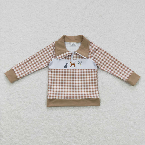 11.1 Sibling Baby Boys Girls Embroidery Dogs Deer Ducks Western Zipper Pullovers Tops