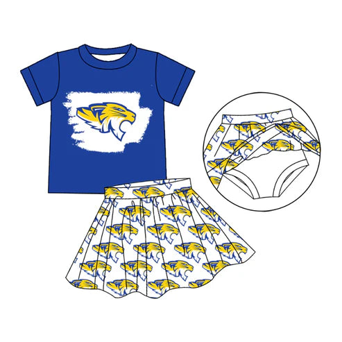 6.24 Custom Moq 3 Baby girls Blue Lion Tee Shirts Skorts Clothes Sets