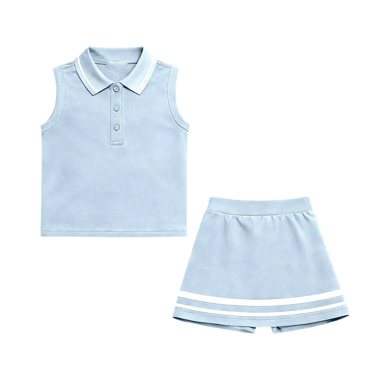 11.18 MOQ:5pcs GSD3107 pre-order toddler girl clothes blue girl yoga summer skirt set