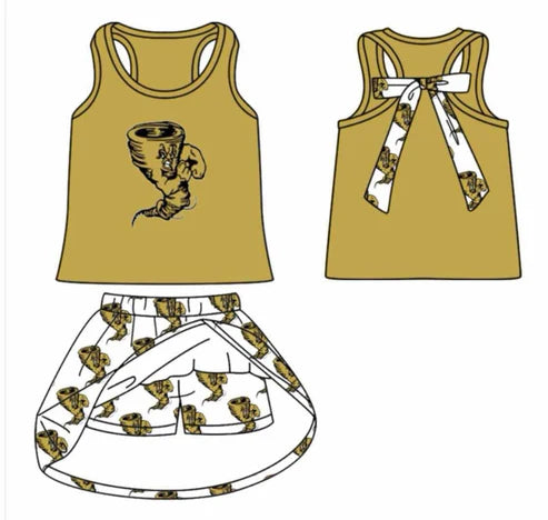 8.9 Custom Moq 5 Baby Girls Yellow Vests Top Plaid Skorts Team Set