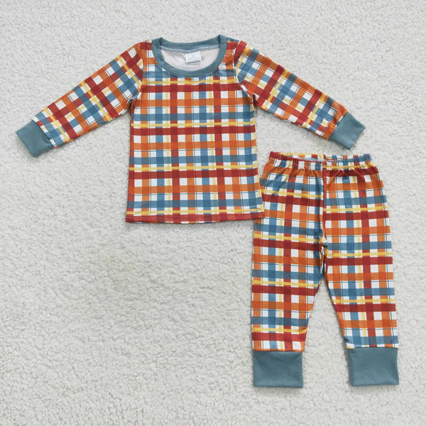 L-3.2 BLP0308 orange and green plaid long-sleeved trousers suit