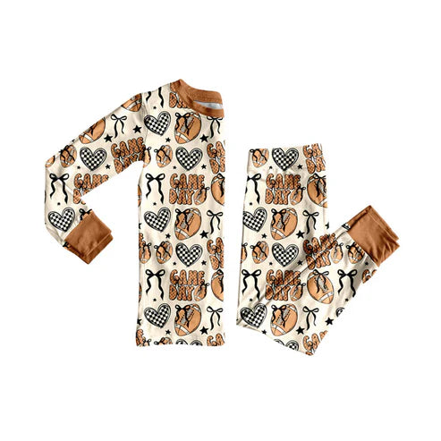 8.22 GLP2720 Baby Girls Game Day Footballs Top Pant Team Pajamas Set Preorder