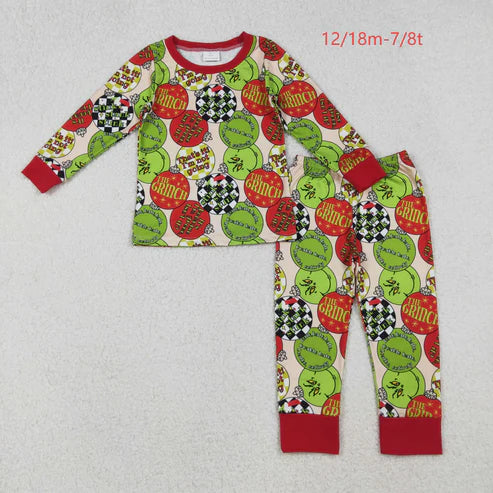 10.10 BLP1282 Baby Boys Red Green Face Lights Top Pants Christmas Pajamas Set