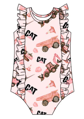 5.8 Girls engineering car pink swimsuit