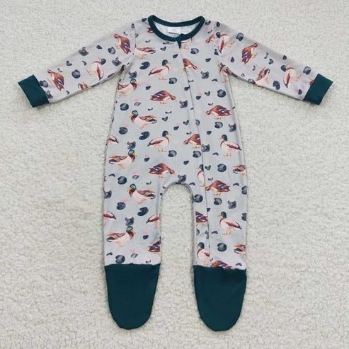 11.1 Sibling Baby Boys Ducks Plaid Pajamas Sets Zipper Footed Rompers