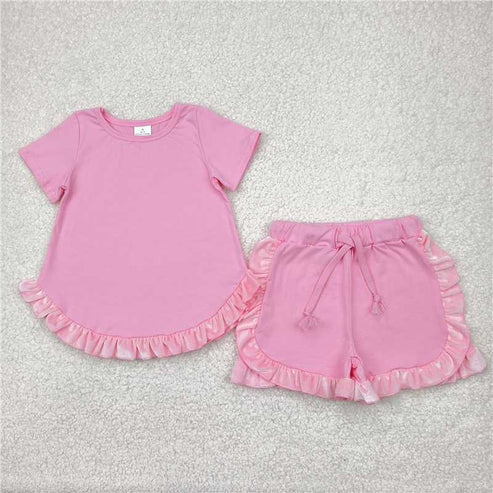 4.19 Sibling Baby Girls Cotton Top Ruffle Shorts Clothes Sets