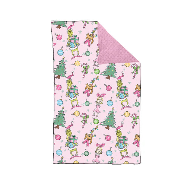 5.28 BL0181 Baby Toddler Children Pink Christmas Green Frog Minky Blankets preorder