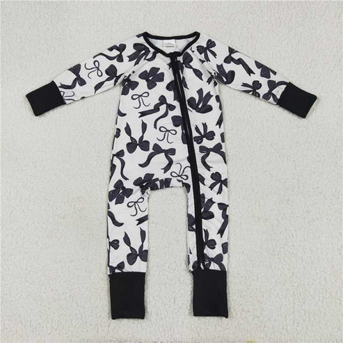 6.26 Sibling Baby Girls Long Sleeves Black Bows Rompers Pajamas