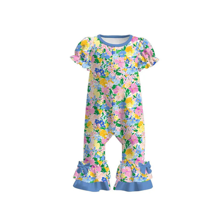 12.4 MOQ:5pcs SR3687 pre-order baby girl clothes floral print girl summer romper