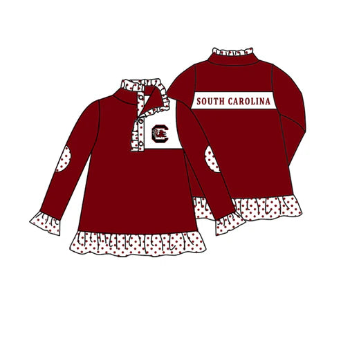8.30 Custom Moq 5 Baby Girls Carolina Team Zip Pullovers Tops Tee Shirts