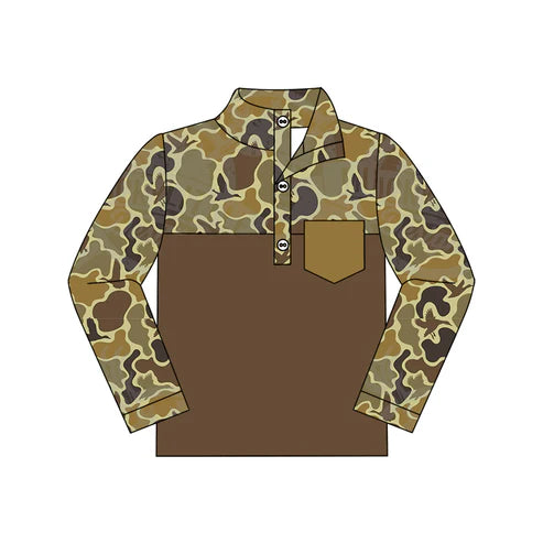 6.3 BT0968 Baby Boys Dark Green Camo Ducks Buttons Pullovers Tops Preorder
