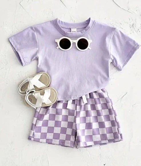 4.15 GSSO2524 Baby Girls Lavender Short Sleeves Top Plaid Short Set Preorder