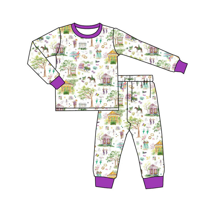 11.15 MOQ:5pcs BLP1389 pre-order toddler boy clothes mardi gras boy pajamas outfit
