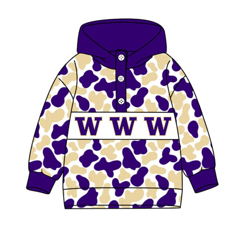 10.15 Custom Moq 8 Baby Boys Purple Khaki Camo W Team Button Hoodies Top