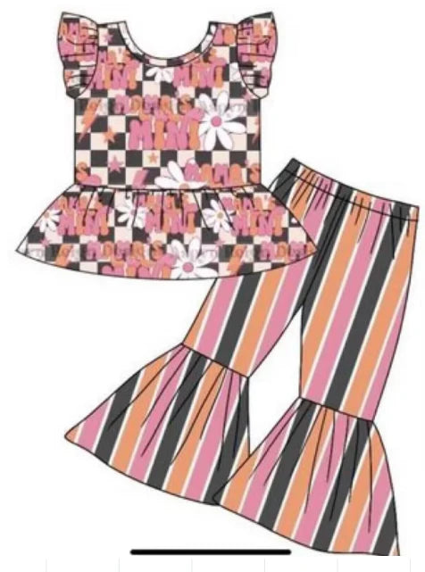 5.14 Plaid short-sleeved top striped pantsuit for girls