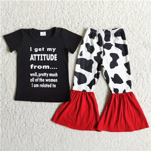 3.21 D12-20 GIRL COW BLACK SHORT SLEEVE SPRING FALL SET--PROMOTION 2025.3.15 $2.99